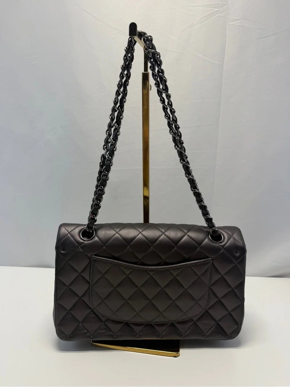 CHANEL Quilted Double Flap Shoulder Bag in Gray
